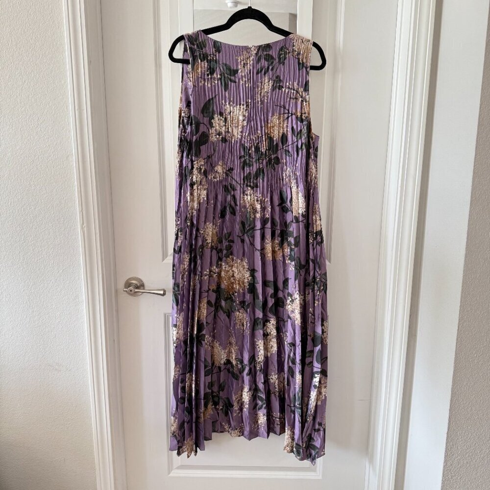 Vince Floral Pleated Sleeveless Midi Dress Purple Size XL - Picture 3 of 4